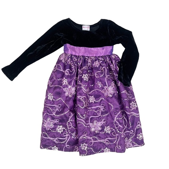 Nanette Girl Purple & Black Velvet Sequin Dress Size 4 - Picture 1 of 9